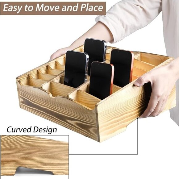 24 Grid Wooden Cell Phones Holder Caddy Storage Box Desktop Organizer Box - Picture 2 of 10